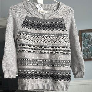 Old Navy Gray and Black Crew Neck Sweater with Nordic Pattern